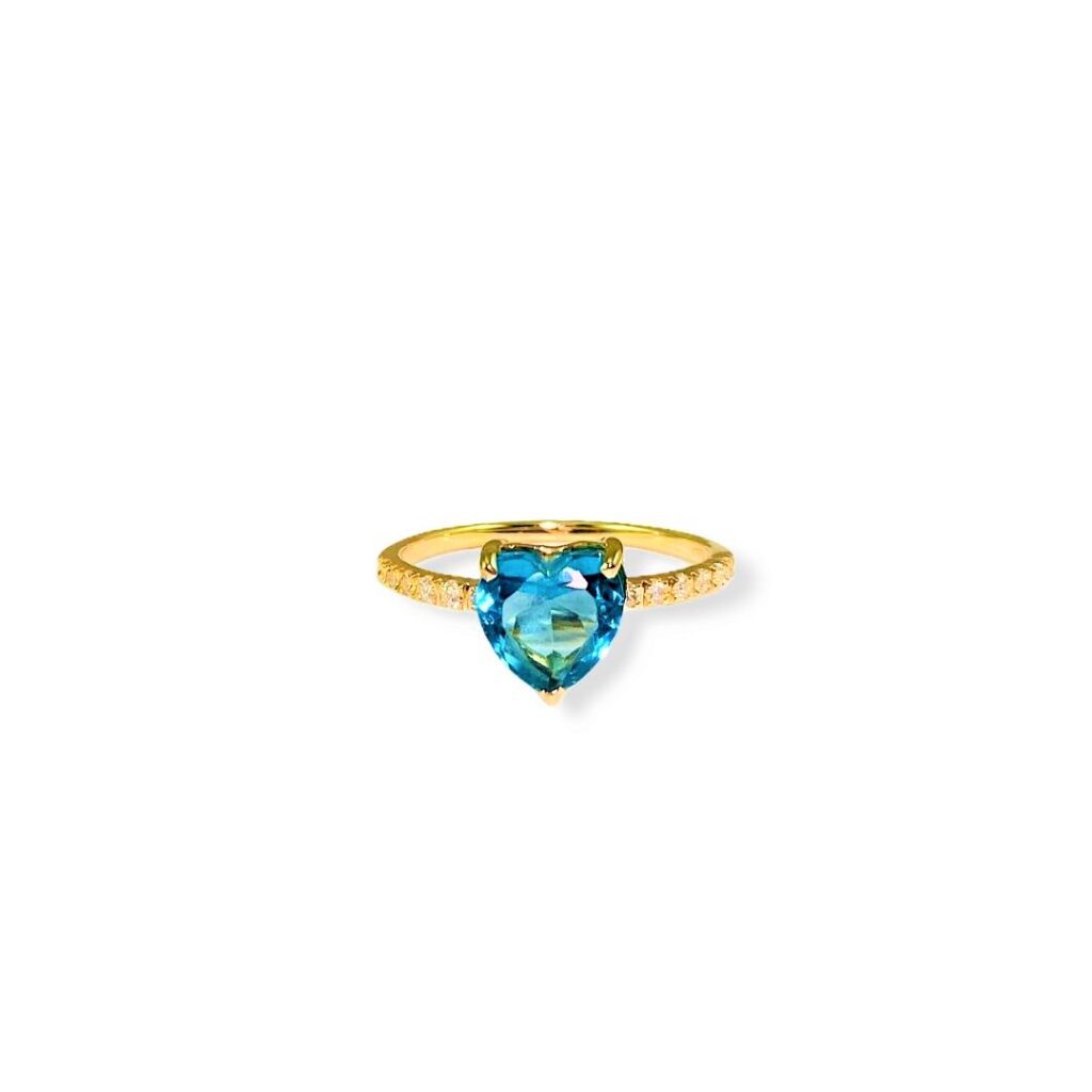CARISSIMA Ciondolo cuore con topazio mistico e diamante da donna in oro giallo 9 ct su collana curb, 46 cm