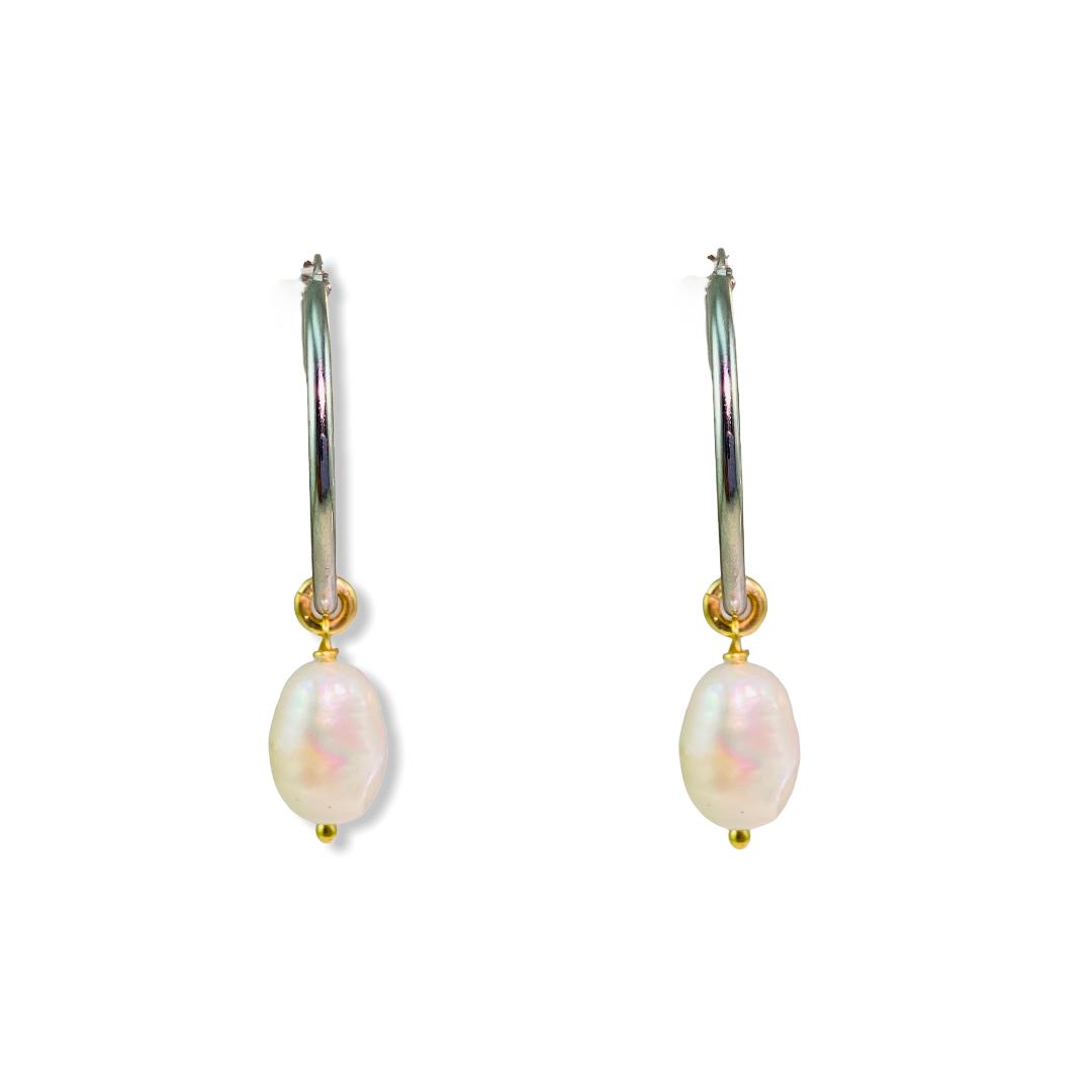 Orecchini A Cerchio In Argento 925 Con Perla Lucida 3,5 Mm - 12 Mm - Donna - Ideali Come Regalo