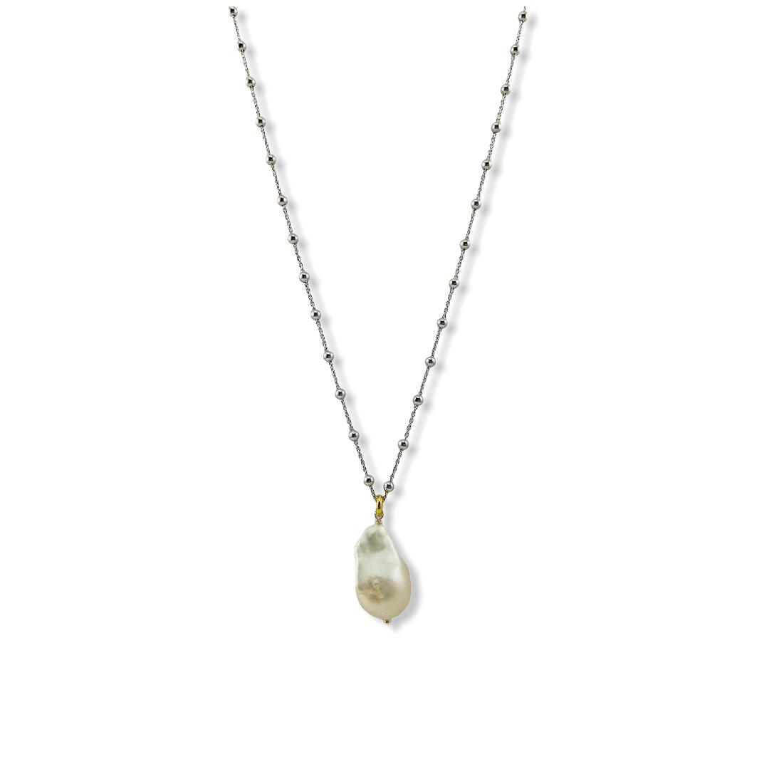 Collana Di Perle D'Acqua Dolce In Argento Sterling 925 | 7-8mm | Bianco Lucente